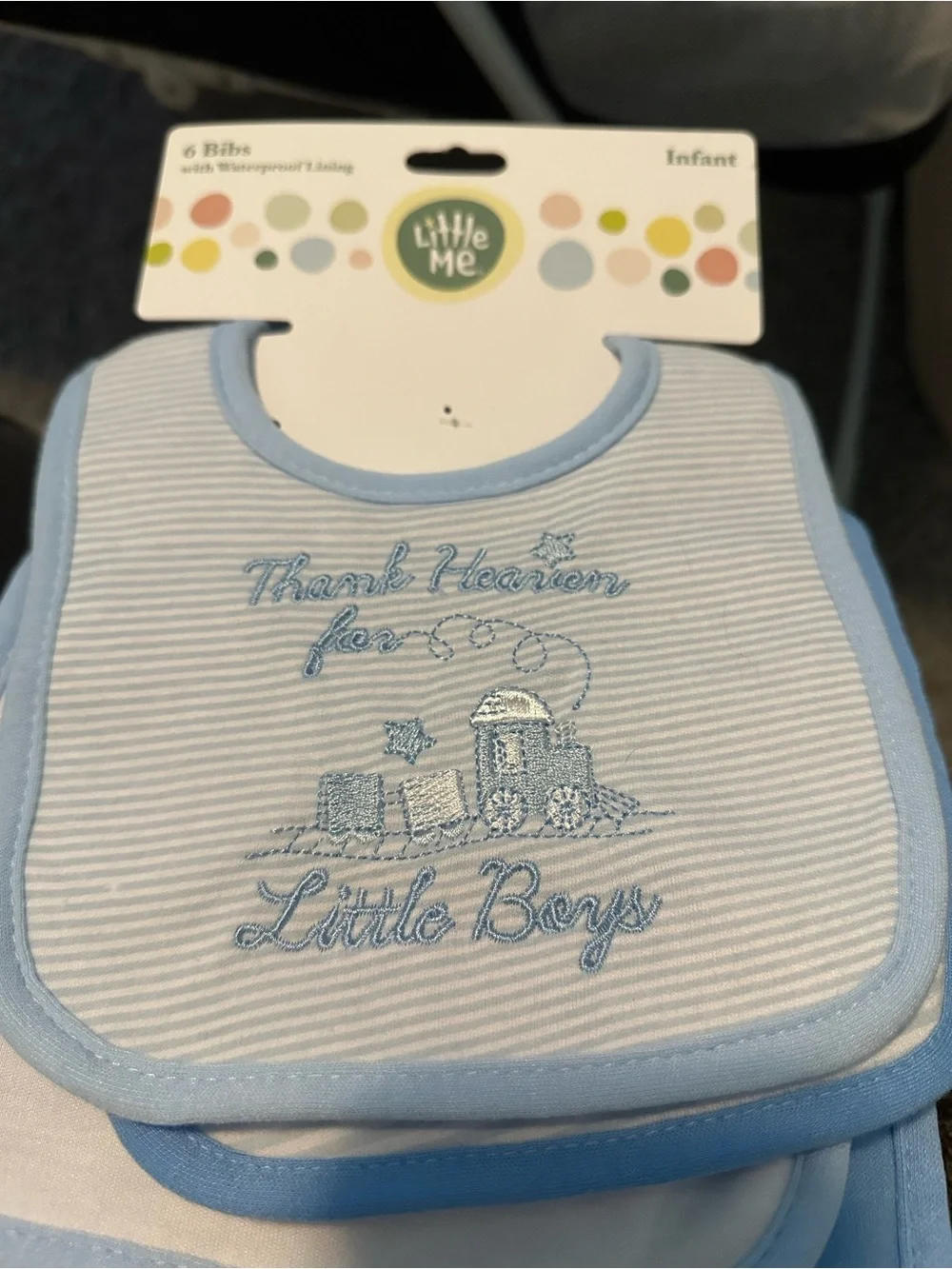 Little Me Blue & White Baby Bib Set - 6 Pack